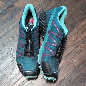 Salomon Green and Purple Athletic Shoes with Quick-Lace System